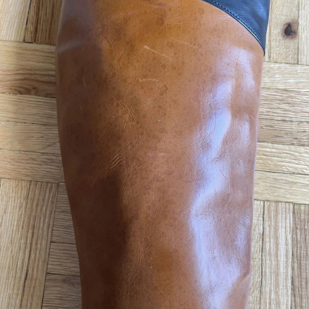 Black and Tan Leather Knee-High Boots - Picture 5 of 8